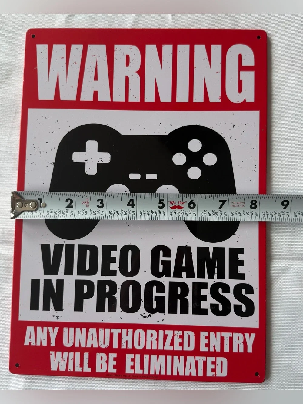 Warning Video Game in Progress metal tin thin wall sign decor red black white